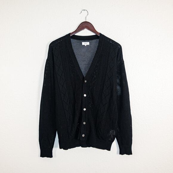 Beams Men's Medium Black open knit Cardigan sweater Long Sleeve - Picture 1 of 7